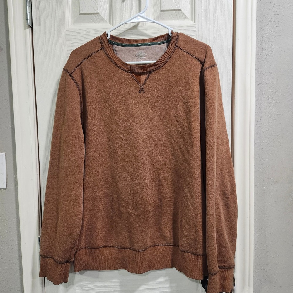 GH Bass & Co Mens Rust Brown Crewneck Sweatshirt Large V-Stitch Pullover - Picture 2 of 8